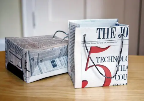 Repurposed newspaper gift bags for spring