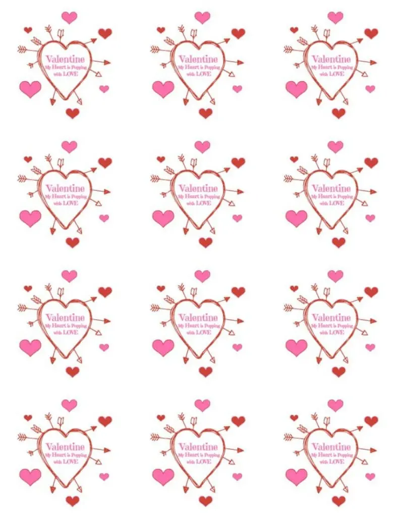 Popcorn Hearts Valentine Treat Printable