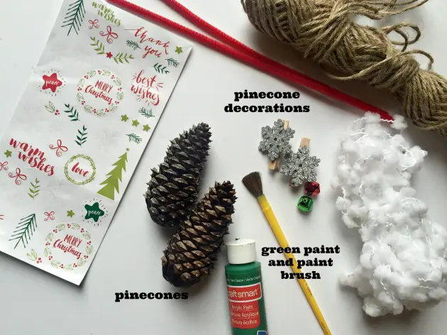 Supplies to make pine cone christmas tree