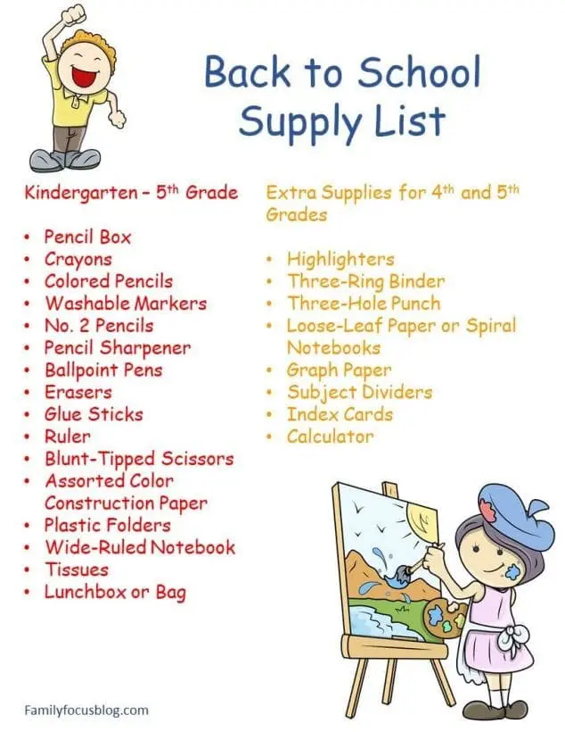 printable back to school supply list