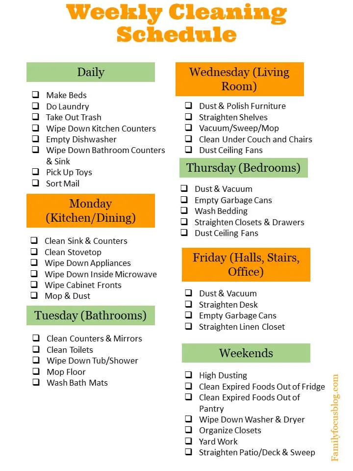 family cleaning schedule template