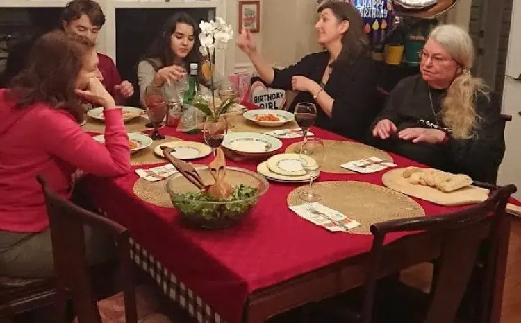eating dinner with family