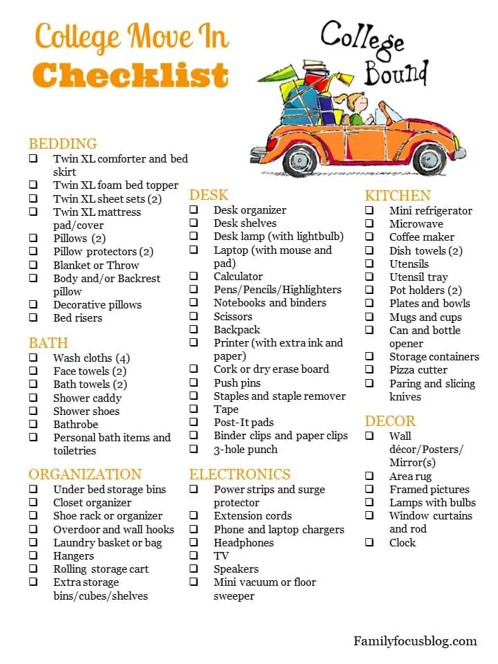 college move in checklist