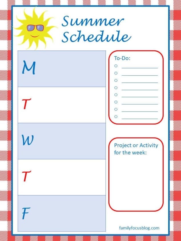 Summer Schedule For Kids [Free Printable] - Family Focus Blog