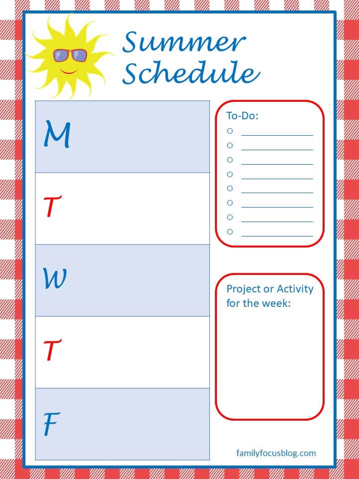 Summer Schedule For Kids [Free Printable] Family Focus Blog