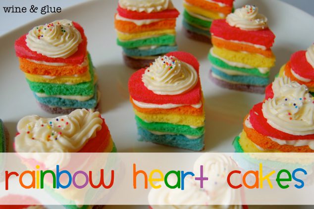 Mini Rainbow Heart Cakes
