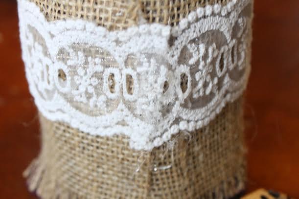wrap burlap and lace on vase
