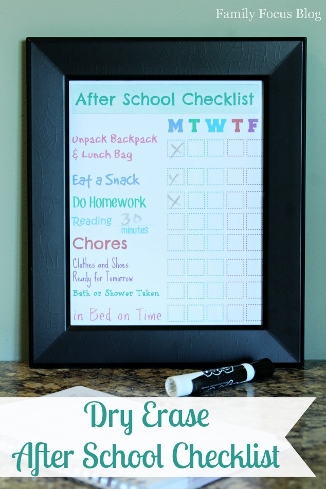 Dry Erase After School Checklist