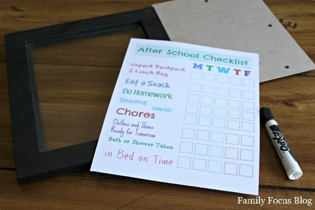 Dry Erase After School Checklist