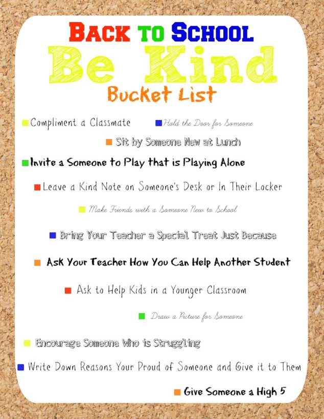 Back to School Be Kind Bucket List