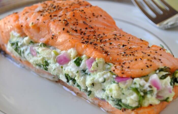 spinach stuffed salmon fillets