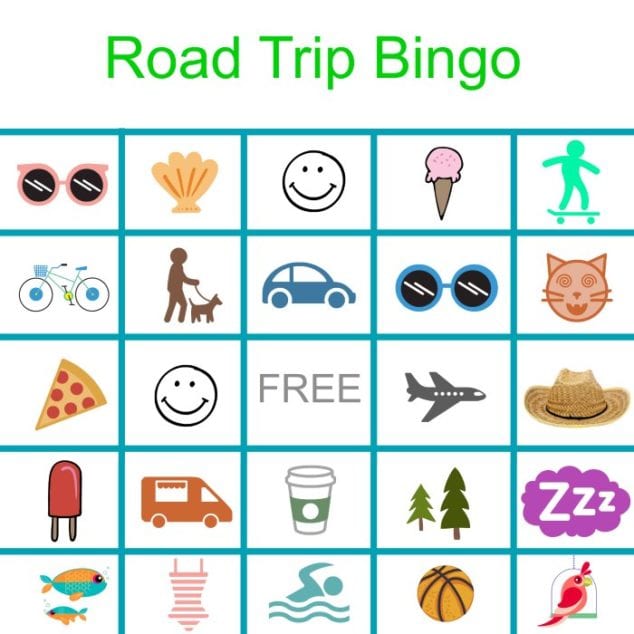 road trip bingo printables
