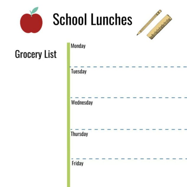 printable school lunch planner