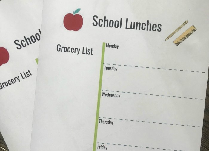 school lunch list