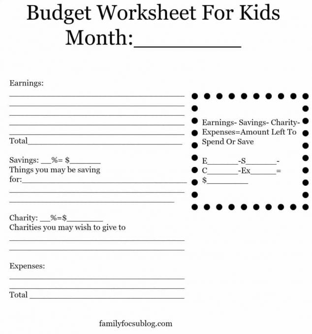 budget worksheet for kids