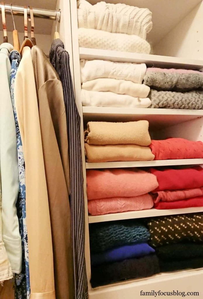 how to store sweaters on shelves