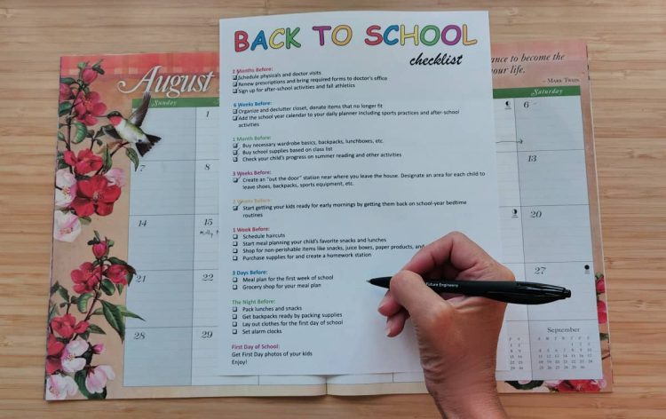 checklist back to school
