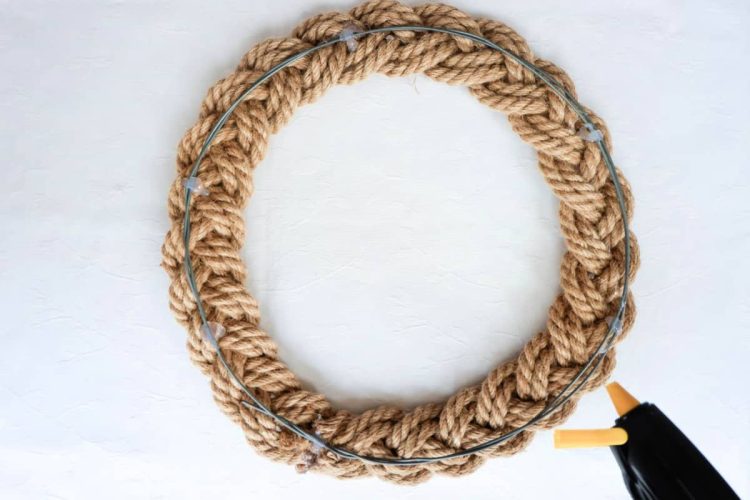 nautical rope wreath glued to wire circle