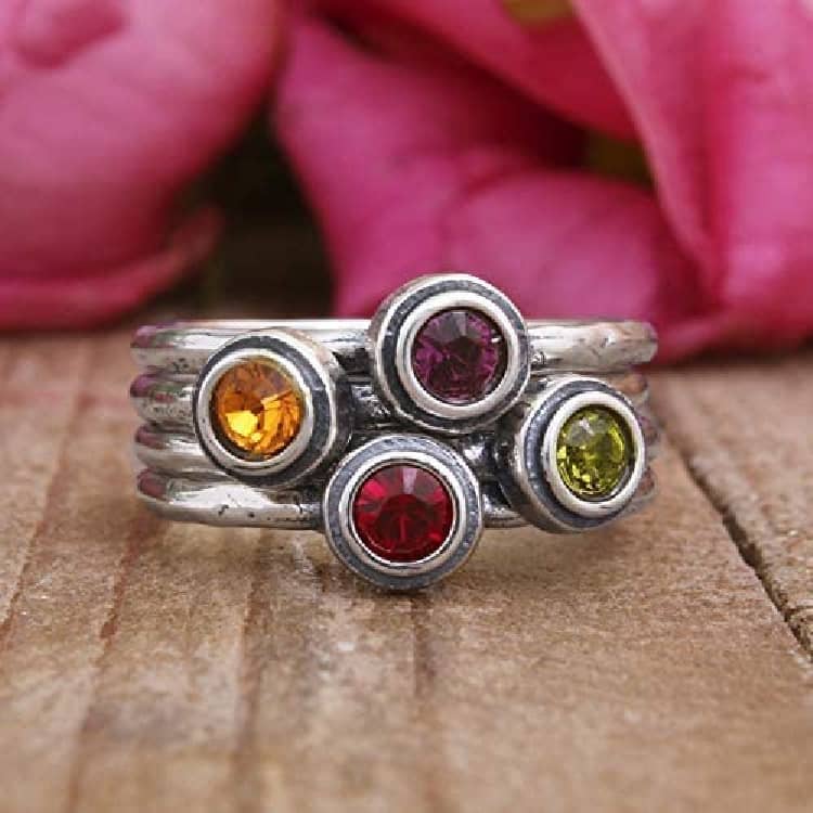 Stacking Sterling Silver Birthstone Rings
